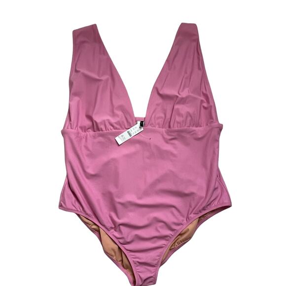 J. Crew Pink Plunge V Neck One Piece Swimsuit NWT Plus Size 24 - Picture 1 of 8